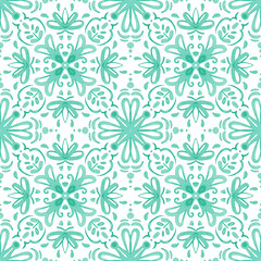 Green Watercolour Ornament Tile. Large Format.