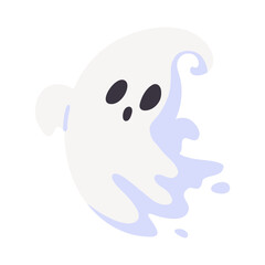 Cartoon ghost in white robe floating Haunt and scare people on Halloween night.