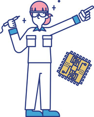 電子回路設計士の職業に就く女性のイラスト