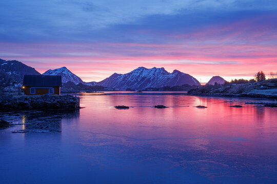 sunrise at the seascape of lofoten norway