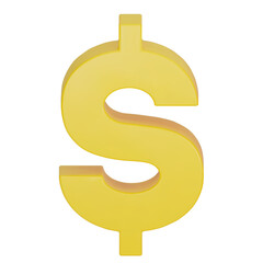 Yellow US dollar currency symbol isolated on white background. Yellow dollar sign. 3D signs money currency sign. 3D png Illustration.