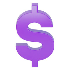 Purple US dollar currency symbol isolated on white background. Purple dollar sign. 3D signs money currency sign. 3D png Illustration.