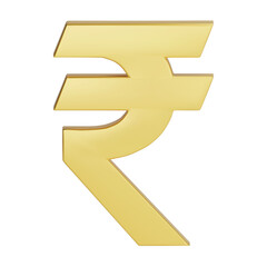 Gold Indian Rupee currency symbol isolated on white background. 3D golden money currency signs. 3D png Illustration.
