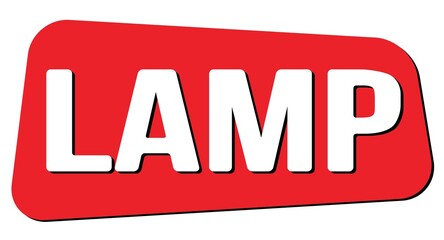 LAMP text on red trapeze stamp sign.