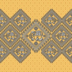 Floral cross stitch embroidery on background.geometric ethnic oriental seamless pattern traditional.Aztec style abstract  illustration.design for texture,fabric,clothing,wrapping,print