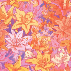 Fototapeta na wymiar Seamless Colorful Lily Pattern.Seamless pattern of lilys in colorful style. Add color to your digital project with our pattern!
