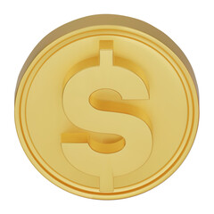 Gold Dollar coins isolated on a white background. 3d realistic coins. Gold coin icons. Dollar coin sign. 3D png illustration.