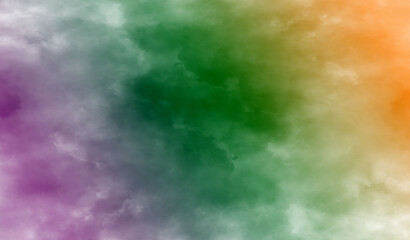 Top view, Abstract blurred motion smoke dark painted orange green purple texture background for graphic design, fog backdrop, wallpaper, illustration, card, rainbow
