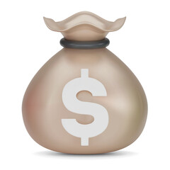 Beige Moneybags isolated on white background. Metallic color Money bag with a dollar sign icon. Money saving concept. Growth, income, savings, investment, wealth. 3d vector illustration.