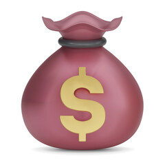 Rose gold Moneybags isolated on white background. Metallic pink color Money bag with a dollar sign icon. Money saving concept. Growth, income, savings, investment, wealth. 3d vector illustration.