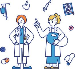 医療系の職業に就く女性のイラストのセット