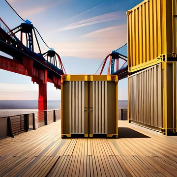 View of loading and unloading containers in the maritime port for logistics and domestic can be used for background import export, and other business, image of Ai generative technology