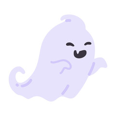 Cartoon ghost in white robe floating Haunt and scare people on Halloween night.