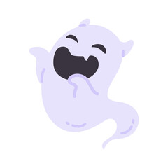 Cartoon ghost in white robe floating Haunt and scare people on Halloween night.