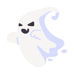 Cartoon ghost in white robe floating Haunt and scare people on Halloween night.