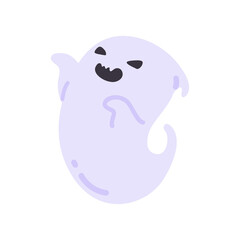 Cartoon ghost in white robe floating Haunt and scare people on Halloween night.