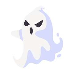 Cartoon ghost in white robe floating Haunt and scare people on Halloween night.