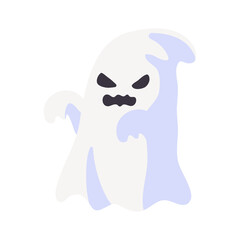 Cartoon ghost in white robe floating Haunt and scare people on Halloween night.