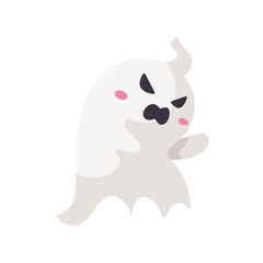 Cartoon ghost in white robe floating Haunt and scare people on Halloween night.