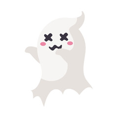 Cartoon ghost in white robe floating Haunt and scare people on Halloween night.