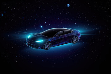 Fototapeta na wymiar Futuristic digital car in cyberspace background. Vehicle in space for futuristic travel. Created with Generative AI