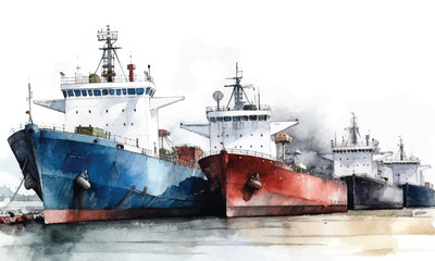 Colorful cargo shipping watercolor painting Abstract background.