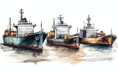 Naklejka premium Colorful cargo shipping watercolor painting Abstract background. 
