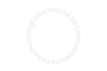 Drops of transparent gel or water are arranged in a circle. On a white background.