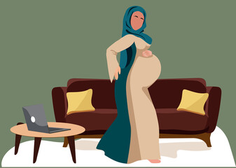Pregnant woman, concept illustration in cute cartoon style, health, care, pregnancy. Flat illustration