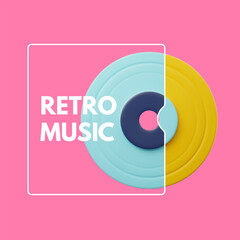 Retro music poster with vinyl disc realistic vector illustration on background.