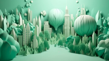 paper art , Green planet Earth of sphere futuristic , Crystal Earth planet green forest city. Generated AI