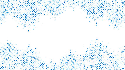 Dotted ornamental background frame. Vector texture of blue squares, rhombuses. A route made of crystals. Poster for technology, medicine, presentations, business.