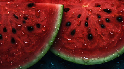 Ripe cut watermelon with drops of juice, Generative AI