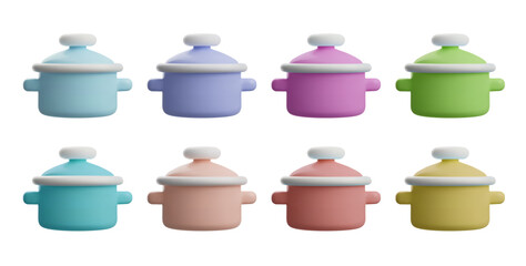 Set of realistic colorful pots 3D style, vector illustration