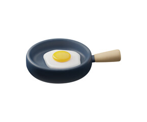 Realistic frying pan with scrambled eggs 3D style, vector illustration