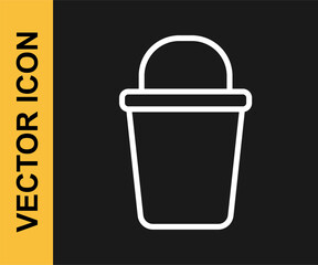 White line Bucket icon isolated on black background. Cleaning service concept. Vector