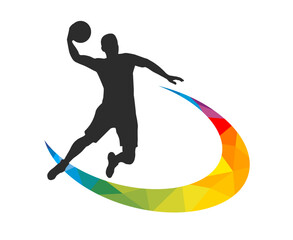 Basketball design sport graphic with basketball player in action and design elements in vector quality.