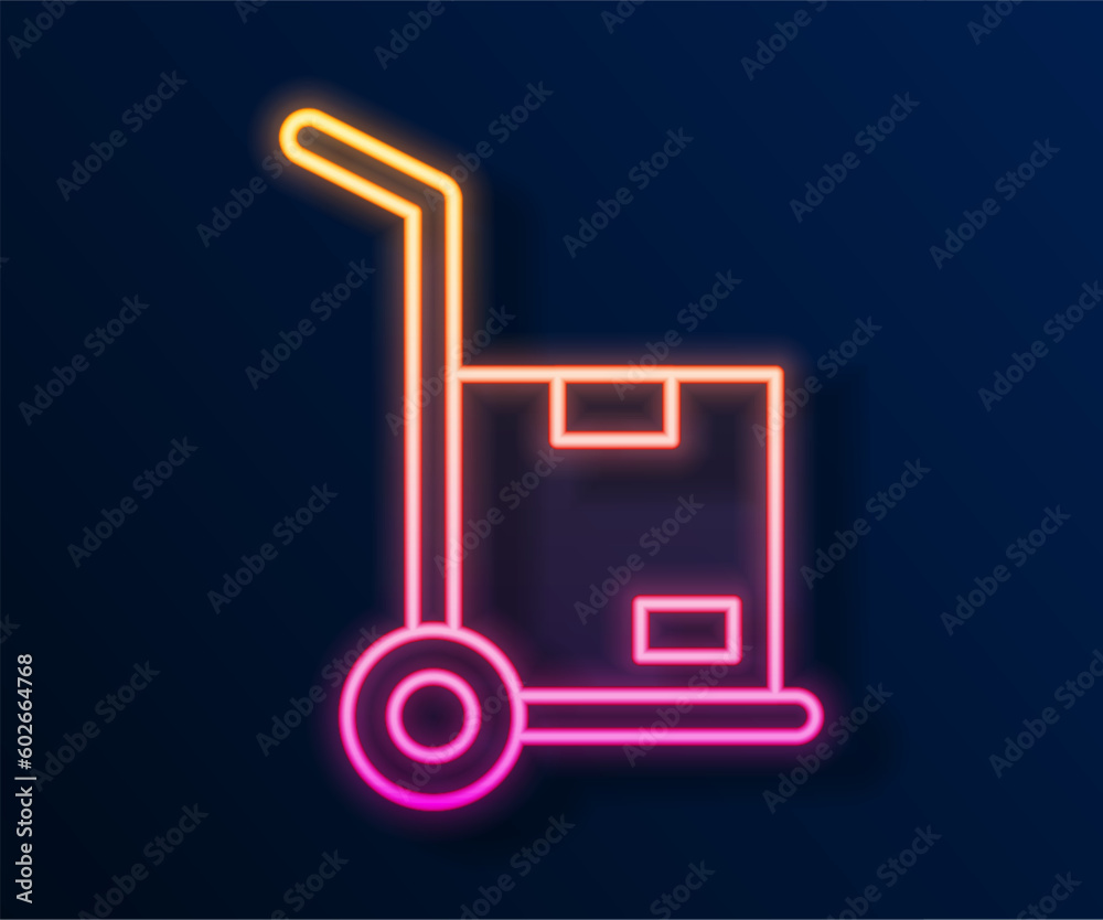 Wall mural Glowing neon line Hand truck and boxes icon isolated on black background. Dolly symbol. Vector