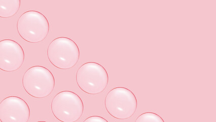 Drops of clear gel or water in rows. On a pink background.