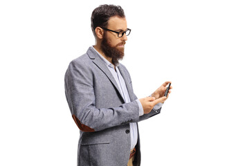 Bearded man pricking finger for a medical test