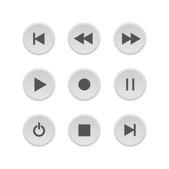 Video media player vector icons set. Mediaplayer interface buttons, play, pause, rewind symbol