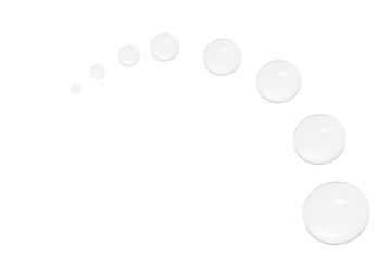 Drops of transparent gel or water in the form of a semi-circle, with decreasing size.No background. PNG