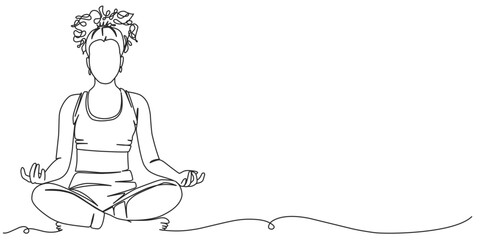 International Yoga day line art style vector illustration, woman doing yoga illustration