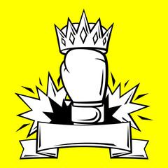 Emblem with boxing gloves. Box club label. Sport illustration in cartoon style.