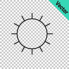 Black line Sun icon isolated on transparent background. Vector