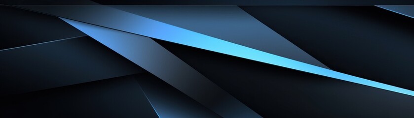 Black gray blue abstract modern background for design. Dark. Geometric shape. 3d effect. Diagonal lines, stripes. Triangles. Gradient. Light, glow. Metallic sheen. Minimal. Web banner. Wide. Panoramic