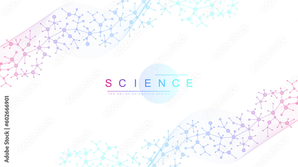 Poster molecular abstract structure background. scientific vector illustration with molecule dna. medical, 