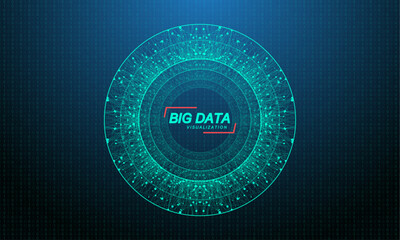Big Data Visualization Logo Template concept. Quantum Computing Technology. Artificial Intelligence. IOT Banner. Blockchain technology. Futuristic vector.