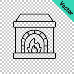 Black line Blacksmith oven icon isolated on transparent background. Vector