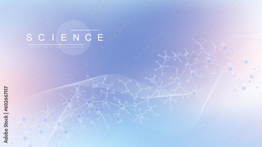 Poster Molecular abstract structure background. Scientific vector illustration with molecule DNA. Medical, science and technology concept for banner template or header.